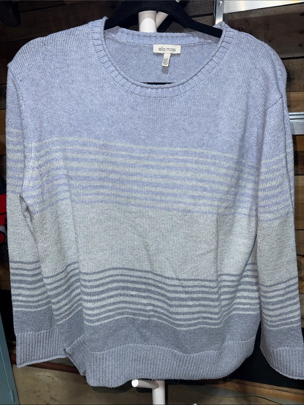 Ella Moss Pastel Blue and Cream Striped Crewneck Sweater Medium